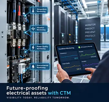 Continuous thermal monitoring sensors installed on electrical equipment in a data center